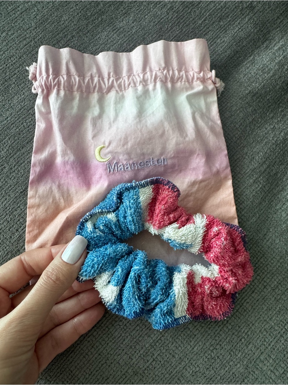 Plush Tie-Dye Scrunchie - Pink, Blue & White